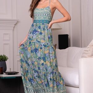True Delights Green Multi Floral Print Tiered Maxi Dress